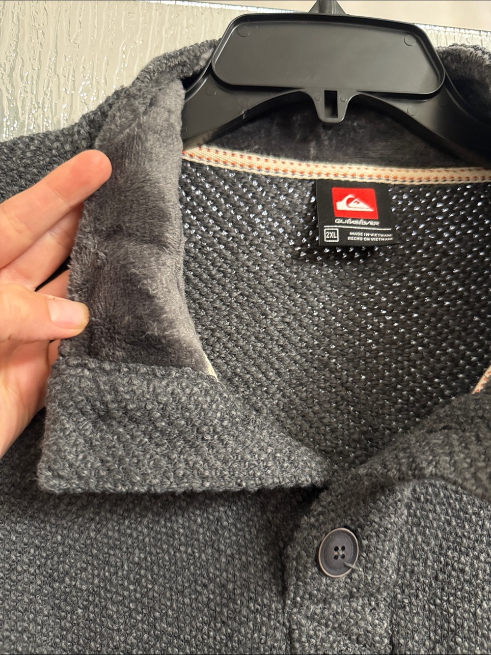 Quiksilver Men's Charcoal 1/4 Button-Up Shawl Collar Sweater - Picture 2 of 4